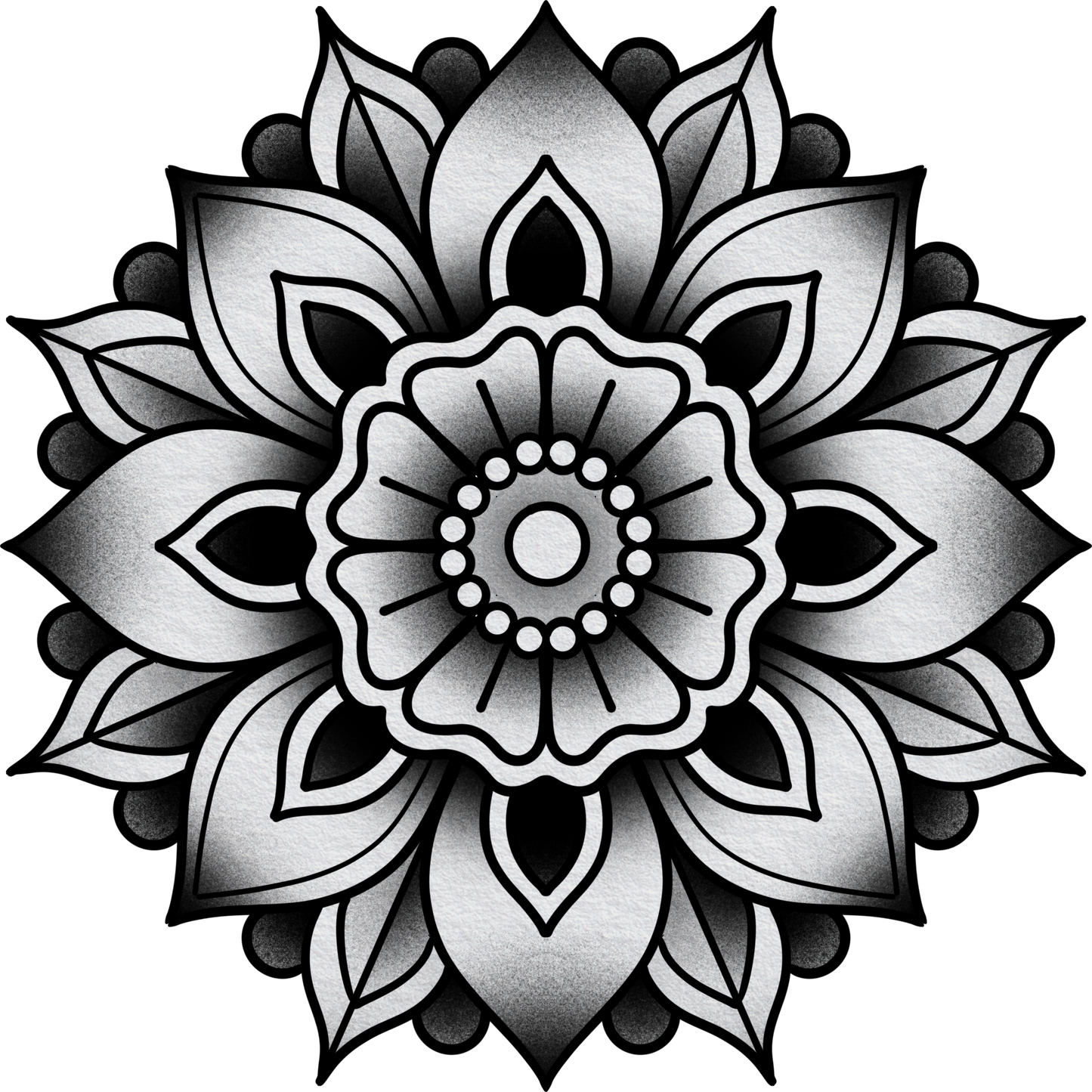 Mandala Bloom — Black & Gray
