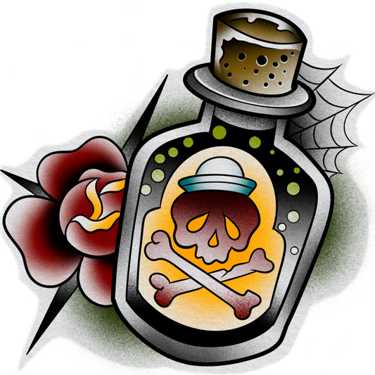 Poison Bottle & Rose — Traditional Tattoo Design